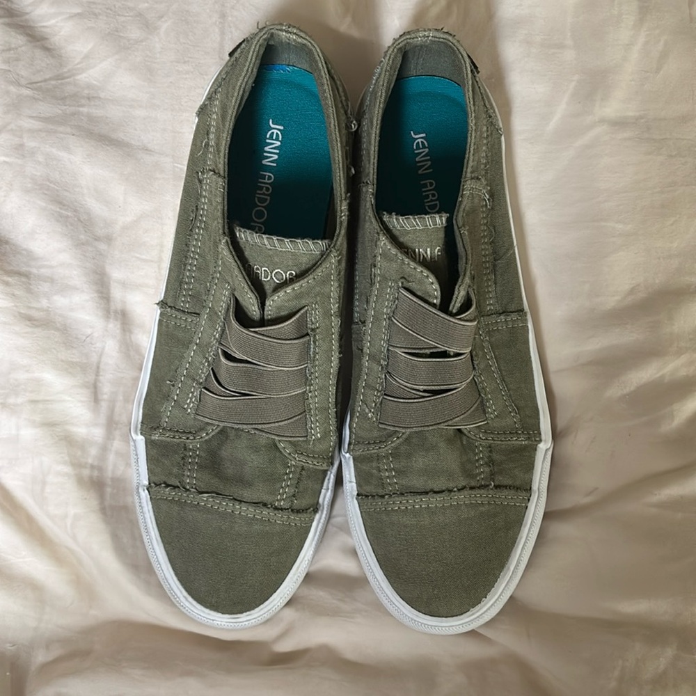 Army Green Slip on Elastic Shoes